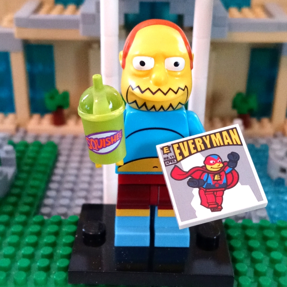 Lego Simpsons comic book guy minifigure.